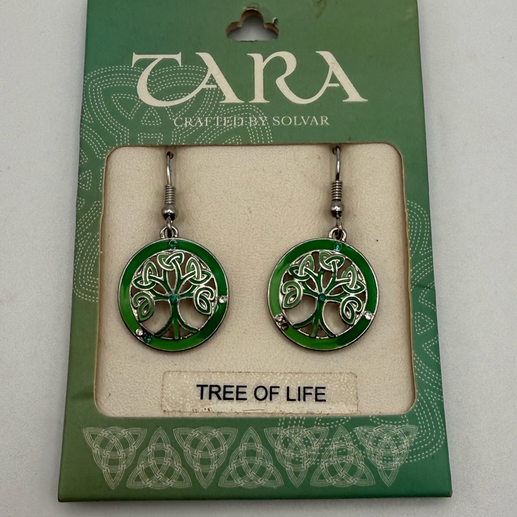 Solvar Tara Tree Of Life Earrings Green Enamel Silver Rhinestones 35$